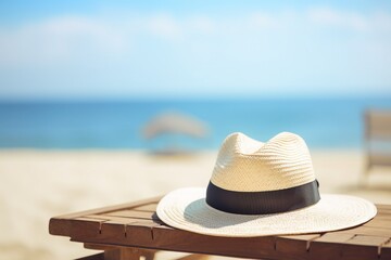 Beach Lounger with Hat and Sunglasses in Sunlight