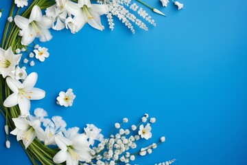 Floral Elegance: Daisy and Lily Wreath on Blue