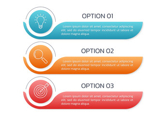 3 steps option infographic template. Presentation, layout design with business icons. Menu or list with 3 sections. Flow chart, process diagram, layout concept. Vector illustration.