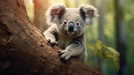 Koala on eucalyptus tree outdoor