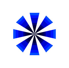 An abstract round blue strip radiation icon.