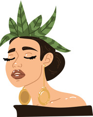 The girl takes care of herself, creates a good mood, positive thinking, thoughts. A woman grows flowers on her head. The concept of wellness, mental health, therapy. Thoughts are an internal state