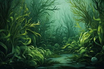 Fototapeta na wymiar green algae seaweed underwater background