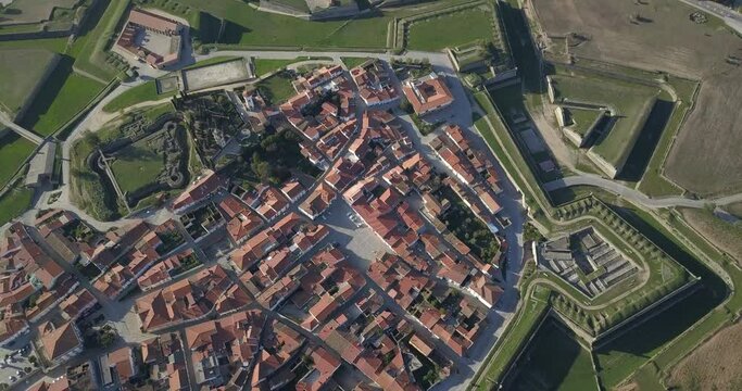 Amazing aerial panoramic view at the iconic Almeida stronghold, old  Almeida city inside the fortress, Guarda, Portugal