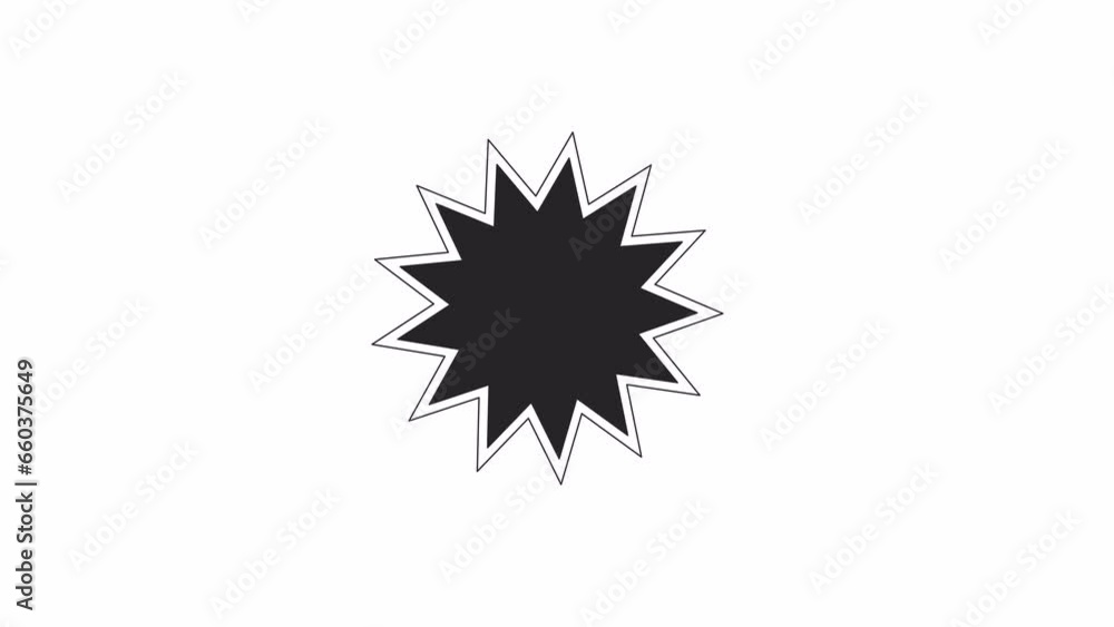 Poster black friday starburst sticker template bw outline 2d object animation. sales price tag empty monoch