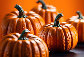 Orange pumpkins are used for Halloween decorations.