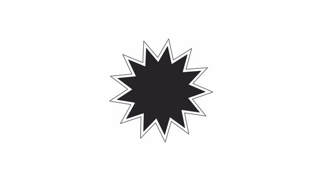 Black friday starburst sticker template bw outline 2D object animation. Sales price tag empty monochrome linear cartoon 4K video. Blank sunburst badge animated element isolated on white background