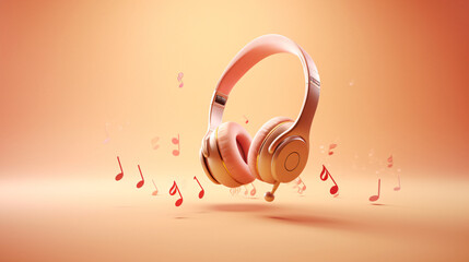 Minimal scene of music note around the headphone