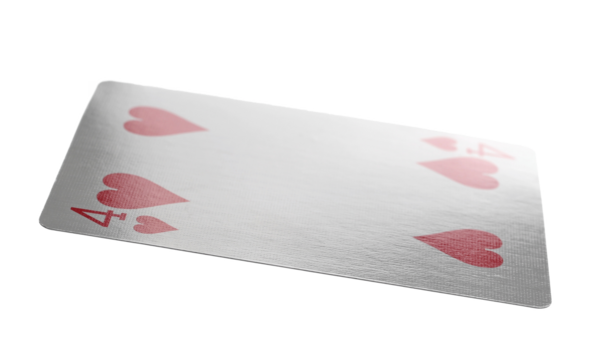 Flying playing card for poker and gambling, four heart isolated on white, clipping path
