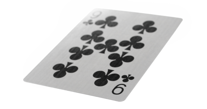 Flying playing card for poker and gambling, nine club isolated on white, clipping path
