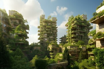 Eco-friendly 3D green city. Generative AI
