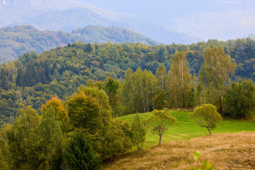 Mountain landscape from the rural areas of the Carpathian mountains in Romania.