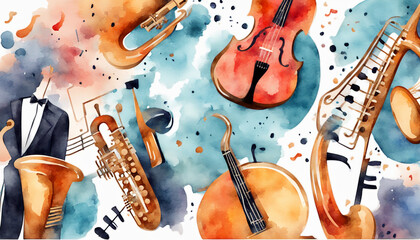 International jazz day background with watercolor
