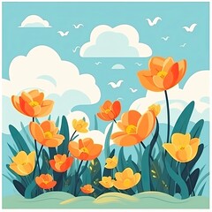 Fototapeta na wymiar Flat Illustration Spring Flowers 