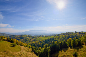 Naklejka premium Mountain landscape from the rural areas of the Carpathian mountains in Romania.
