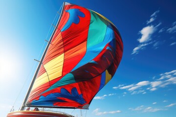 A vibrant sailboat gliding on the water. Perfect for nautical themes and summer adventures.