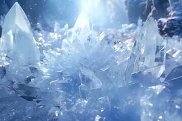 A bunch of ice crystals sitting on top of a rock. This image can be used to depict the beauty of nature and the coldness of winter