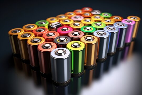 A group of batteries sitting on top of each other. This versatile image can be used to depict power sources, energy storage, electronics, technology, and more