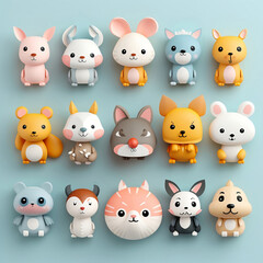 Collection of 3d cute animal characters of a petting zoo