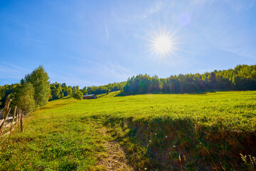 Mountain landscape from the rural areas of the Carpathian mountains in Romania.