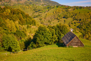 Mountain landscape from the rural areas of the Carpathian mountains in Romania.