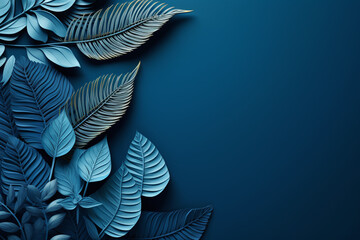 Tropical Leaves in Various Blues on an Open Background