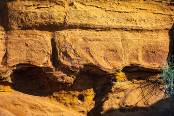 Colourful sandstone cliffs on british beach in england uk