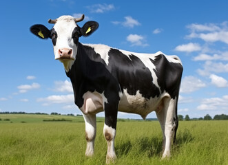 Naklejka na ściany i meble cow grazing on grass in a field