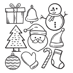 collection set hand drawn doodle Christmas vector