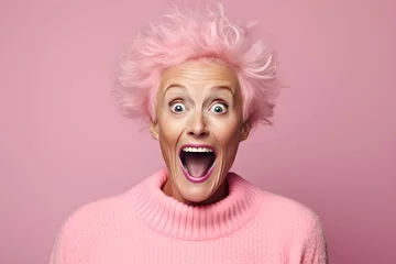 Fotobehang Verblüffte Pinkhaarige: Staunen und Erstaunen im Gesicht © Max