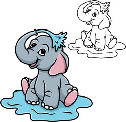 Cartoon Elephant takes a shower
