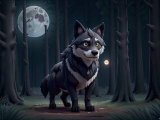 Free A Playful Illustration Adorable Cartoon black wolf, Generative AI