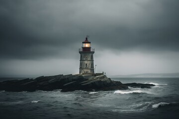 Fototapeta premium A lighthouse on a gloomy day. Generative AI