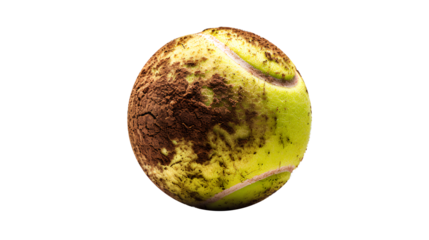 dirty Tennis Ball sport. Isolated on Transparent background.