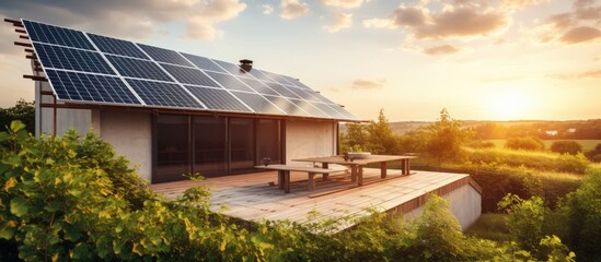 Terrace solar panels for self sufficient eco friendly homes using renewable energy with no waste With copyspace for text