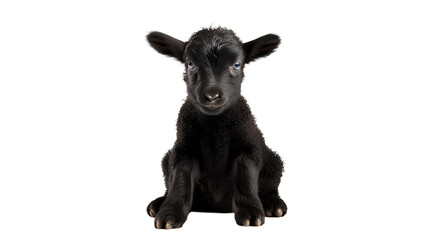Front view. Black Lamb 8 weeks old. Isolated on Transparent background.