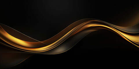 Abstract background with realistic golden and black wavy fluid shape. Interwined gold stripes. Generative AI