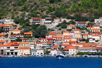Promenade in Vela Luka, picturesque small town on island Korcula, Croatia.