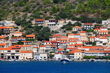 Obraz premium Promenade in Vela Luka, picturesque small town on island Korcula, Croatia.