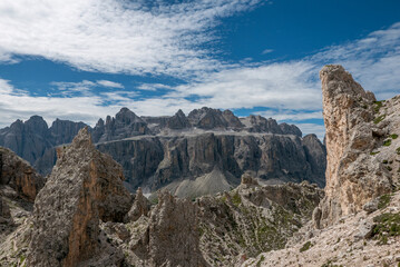 scenic image of the rocky peaks of the Italian Dolomites in South Tyrol