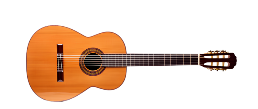 spanish acoustic guitar. Isolated on Transparent background.