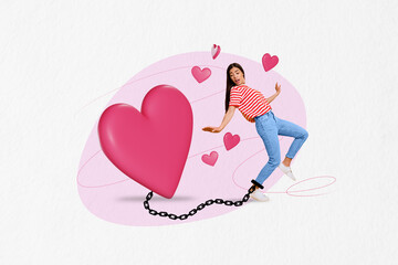 Abstract creative composite photo collage of beautiful attractive girl get in trap of abuse love isolated on white color background