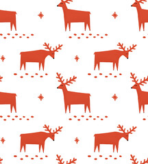 Cute red reindeer seamless pattern for winter holiday wrapping paper, fabric, print or greeting card. Funny Christmas woodland deer animal background
- 660383836
