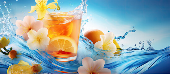 latte tea thailand, in the style of orange and azure