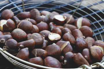 Fire-roasted chestnuts, in Catalonia it is a tradition to eat them on All Saints' Day.