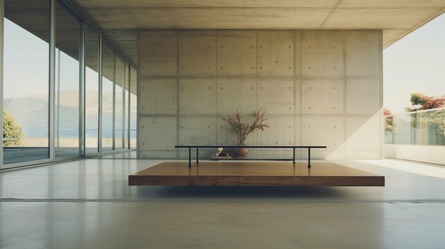 Low Angle Of A Clean Floor Of A Beautiful Concrete Living Room