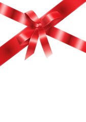 Gift-wrapping PNG cutout isolated on transparent background, featuring a realistic design featuring a shiny red ribbon and bow.