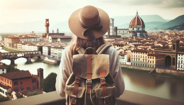 Wanderlust in Florence: Tourist Woman Admiring Landmarks