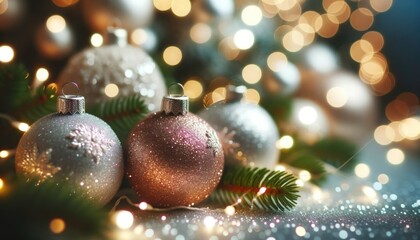 Shimmering Christmas Baubles with Dreamy Bokeh Background