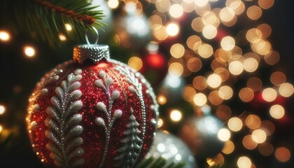 Shimmering Christmas Baubles with Dreamy Bokeh Background